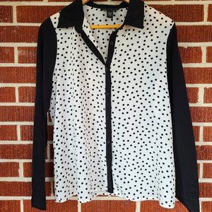 Black White Polka Dot Career Button Down